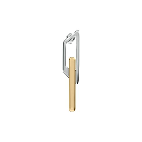 Diesel Ohrschmuck aus zweifarbigem Edelstahl mit einer silberfarbenen Bügelform und einem goldfarbenen Stab.