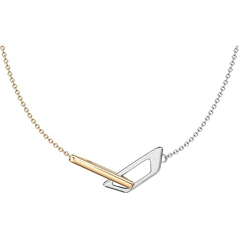 Diesel halsband i rostfritt stål med sammanlänkade guld- och silverfärgade länkar.