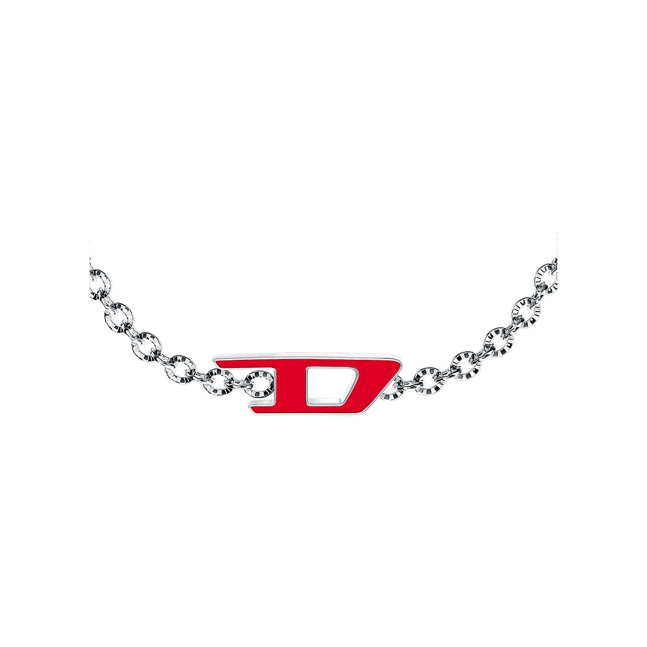 Diesel Armschmuck aus Edelstahl mit Kette und rotem Emaille-Logo 