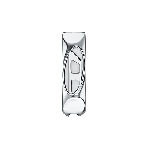 Diesel-Ohrschmuck aus Edelstahl, ein längliches, glänzendes Element mit dem detaillierten Markenlogo in der Mitte