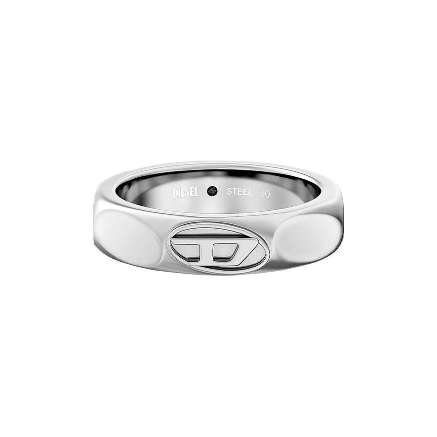 Diesel-ring i rustfrit stål set oppefra, med præget Diesel-logo på fronten.