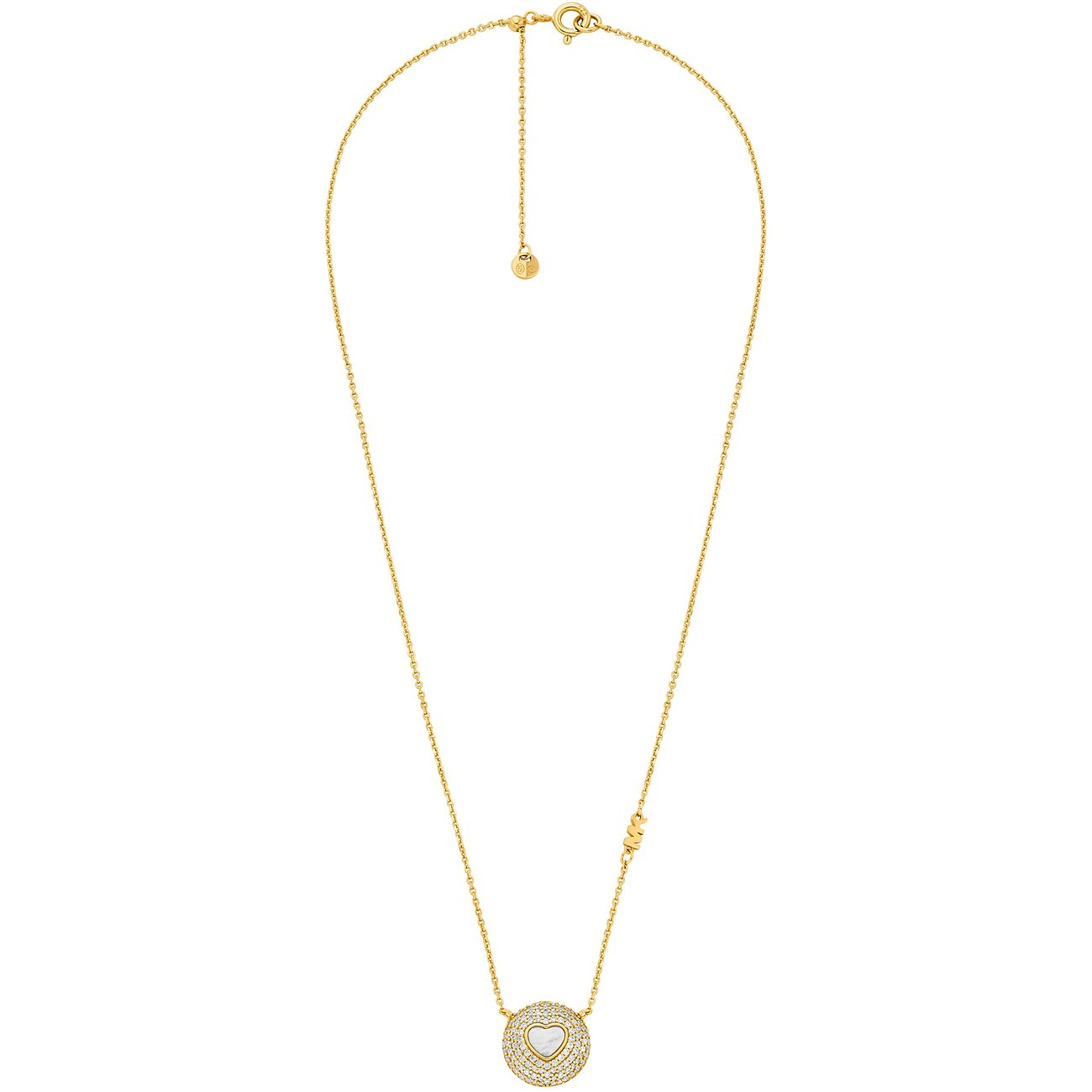 Michael Kors Silberkette mit goldener Beschichtung und Herzanhänger, umrandet von Zirkonia-Farbsteinen.