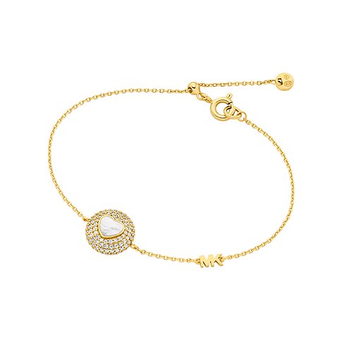 Michael Kors armband i förgyllt silver med zirkoniasten och ett hjärtformat centrum.