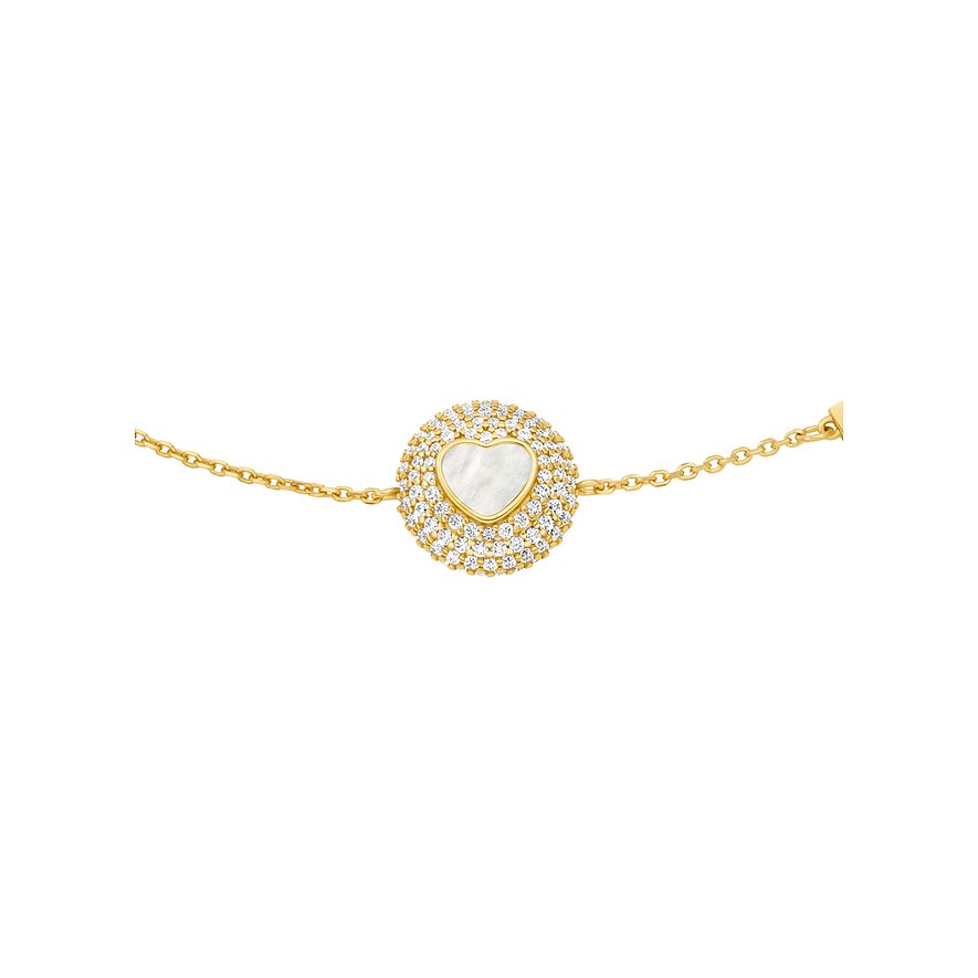 Michael Kors Armschmuck Silber goldfarben, mittig ein rundes Element mit Zirkonia-Steinen und Perlmutt-Herz.