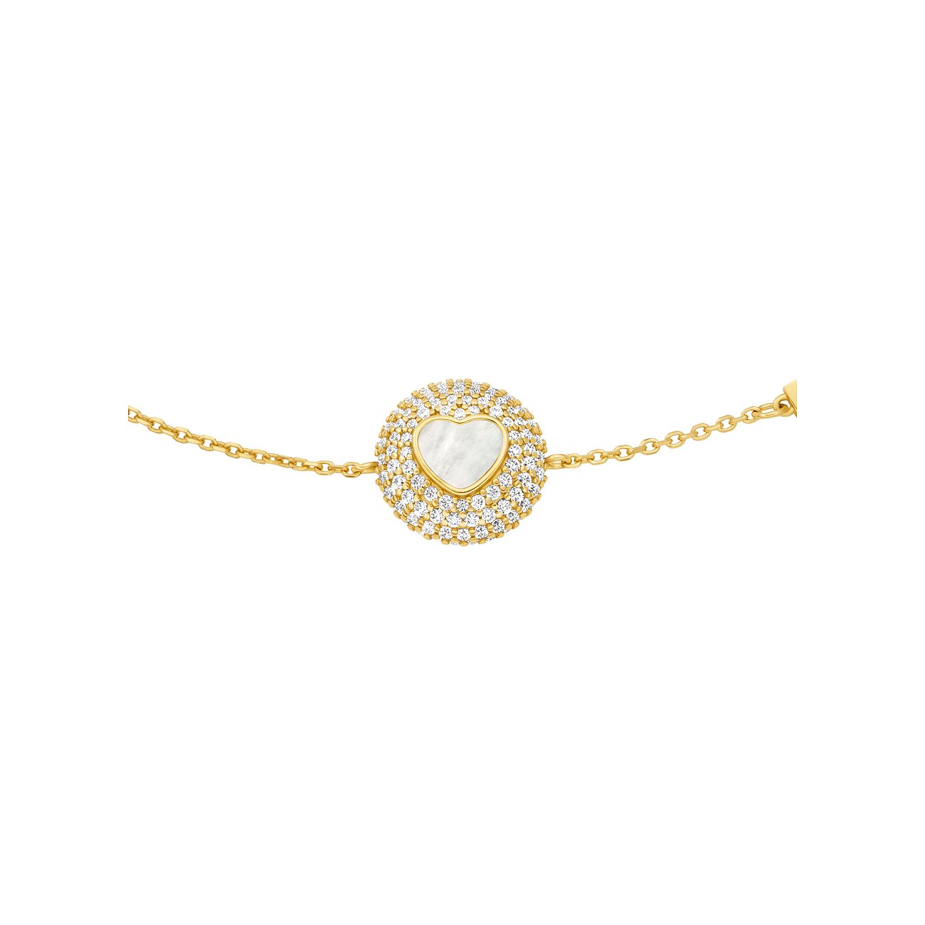 Michael Kors Armschmuck Silber goldfarben, mittig ein rundes Element mit Zirkonia-Steinen und Perlmutt-Herz.