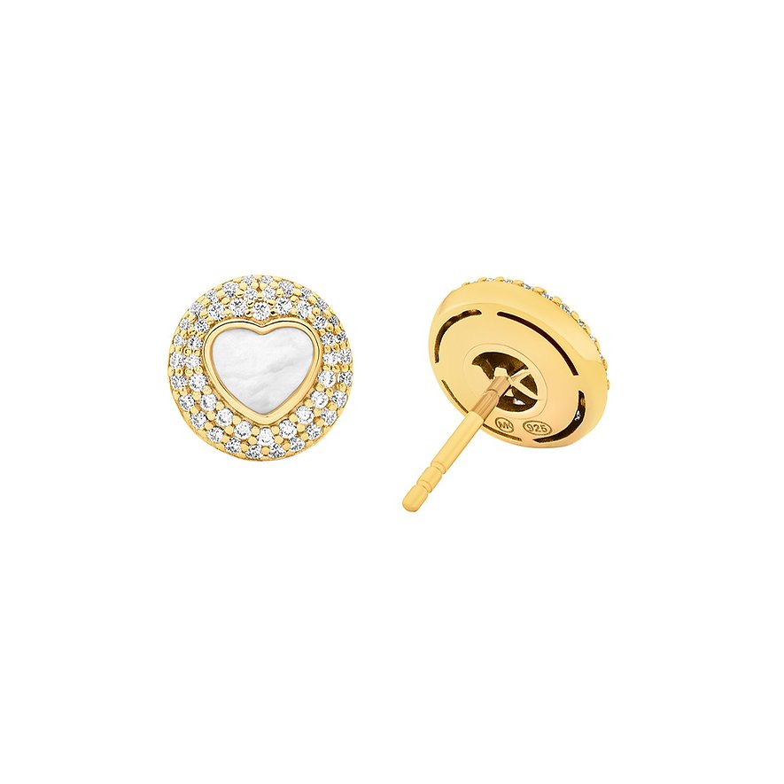 Michael Kors Ohrstecker aus gelbvergoldetem 925er Silber mit Zirkonia-Pavé und herzförmigem Perlmutt-Inlay.