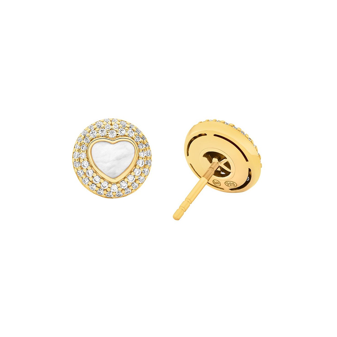 Michael Kors Ohrstecker aus gelbvergoldetem 925er Silber mit Zirkonia-Pavé und herzförmigem Perlmutt-Inlay.