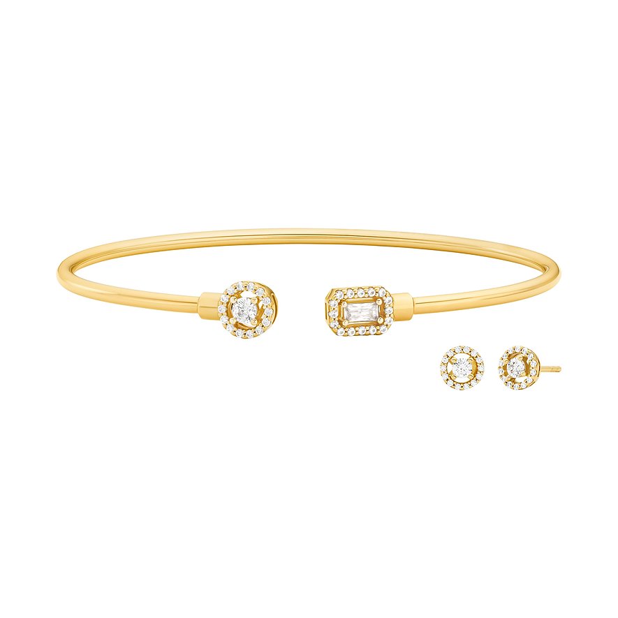 Michael Kors Schmuckset aus goldfarbenem 925er Silber mit Armreif und Ohrsteckern, besetzt mit Zirkonia.