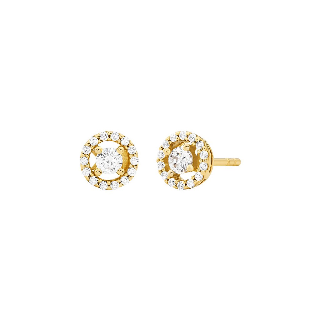 Michael Kors Ohrstecker aus gelbvergoldetem Silber mit rundem Zirkonia und Ring aus kleinen Zirkonia-Steinen.