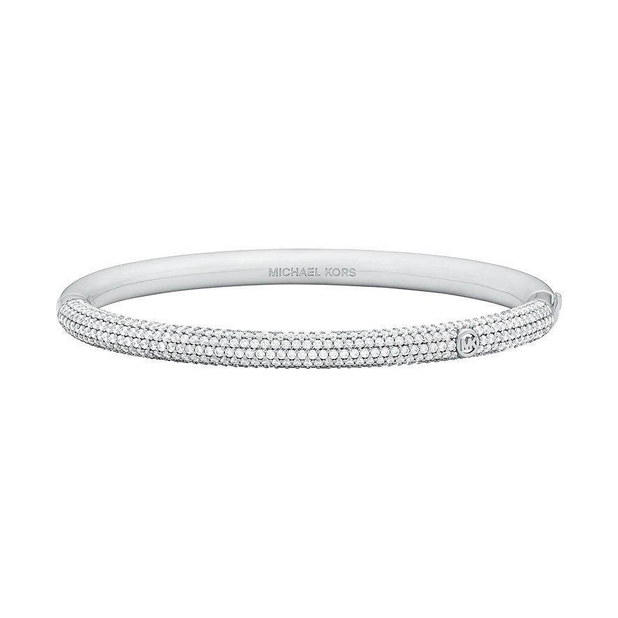 Michael Kors Armreif aus Metall, verziert mit Reihen von klaren Zirkonia Schmucksteinen und einem Logoverschluss.