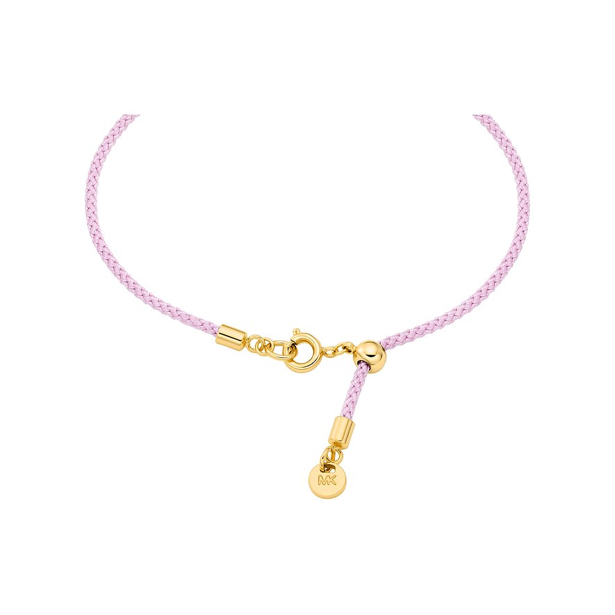Michael Kors Armschmuck: zartrosa geflochtenes Armband aus Metall mit zierlichem Verschluss und MK-Anhänger.