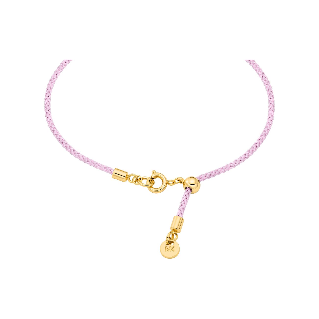 Michael Kors Armschmuck: zartrosa geflochtenes Armband aus Metall mit zierlichem Verschluss und MK-Anhänger.