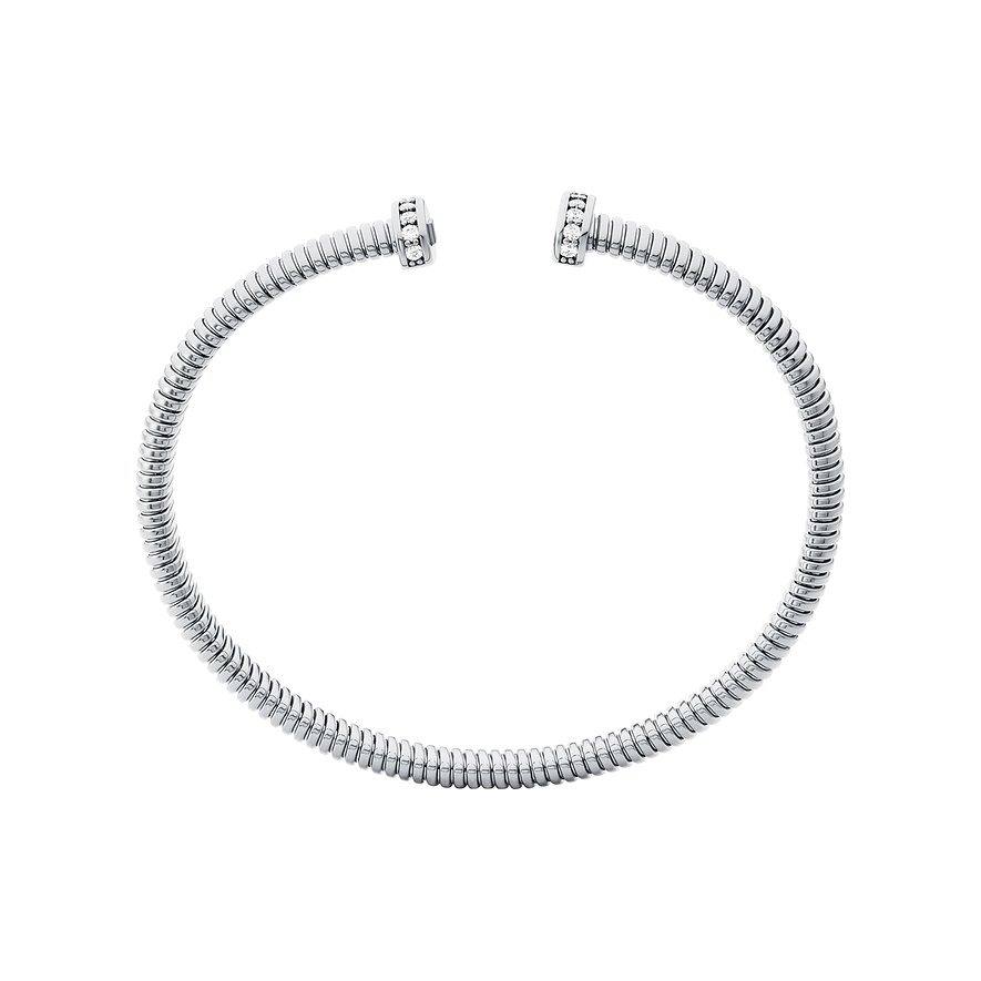 Michael Kors offener Armreif aus Metall mit Zirkonia-Details an den Enden, von oben betrachtet.