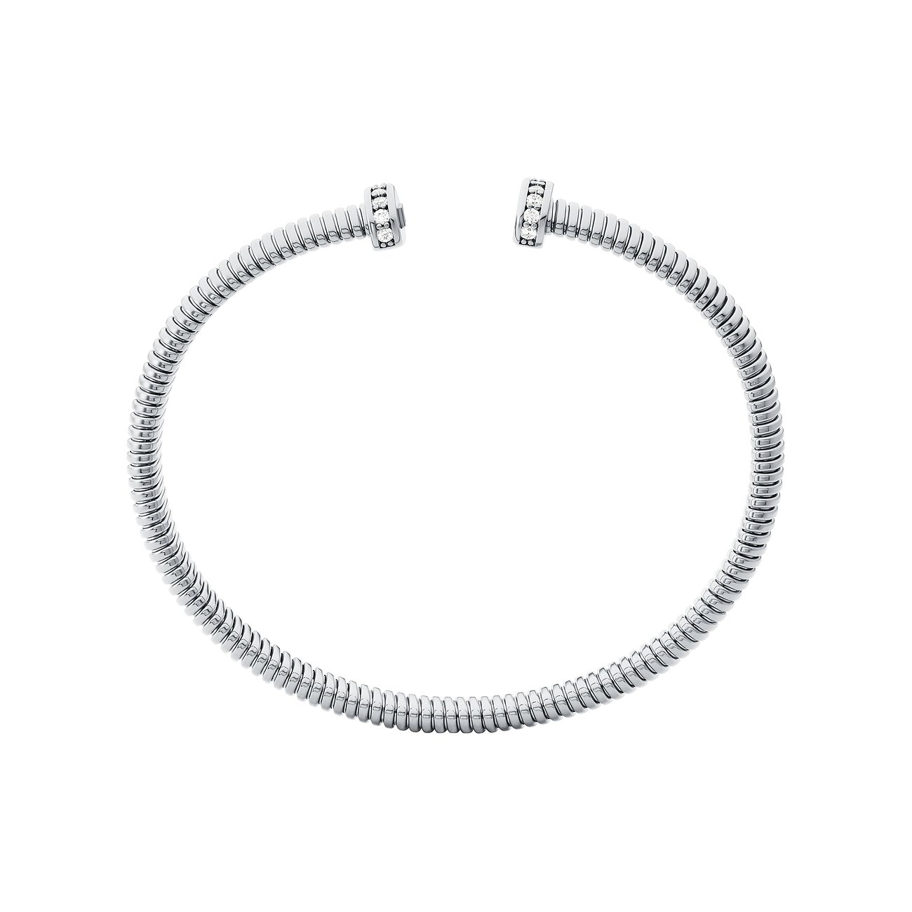 Michael Kors offener Armreif aus Metall mit Zirkonia-Details an den Enden, von oben betrachtet.