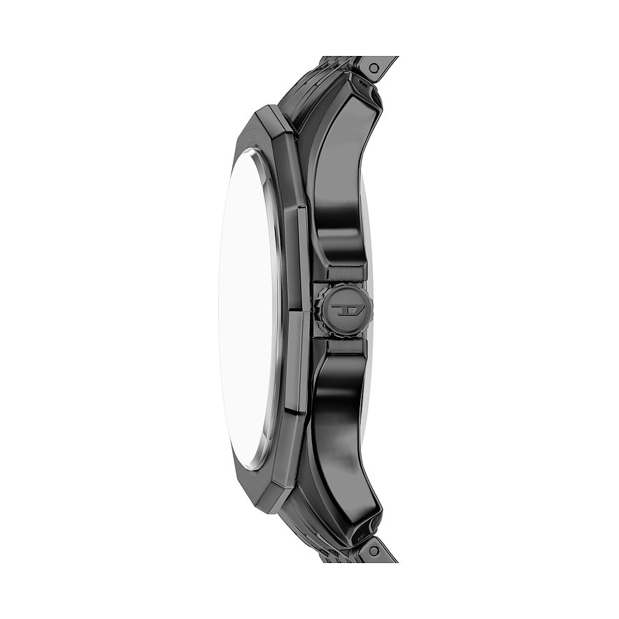 Seitenansicht der schwarzen Diesel Herrenuhr aus Edelstahl mit Krone.