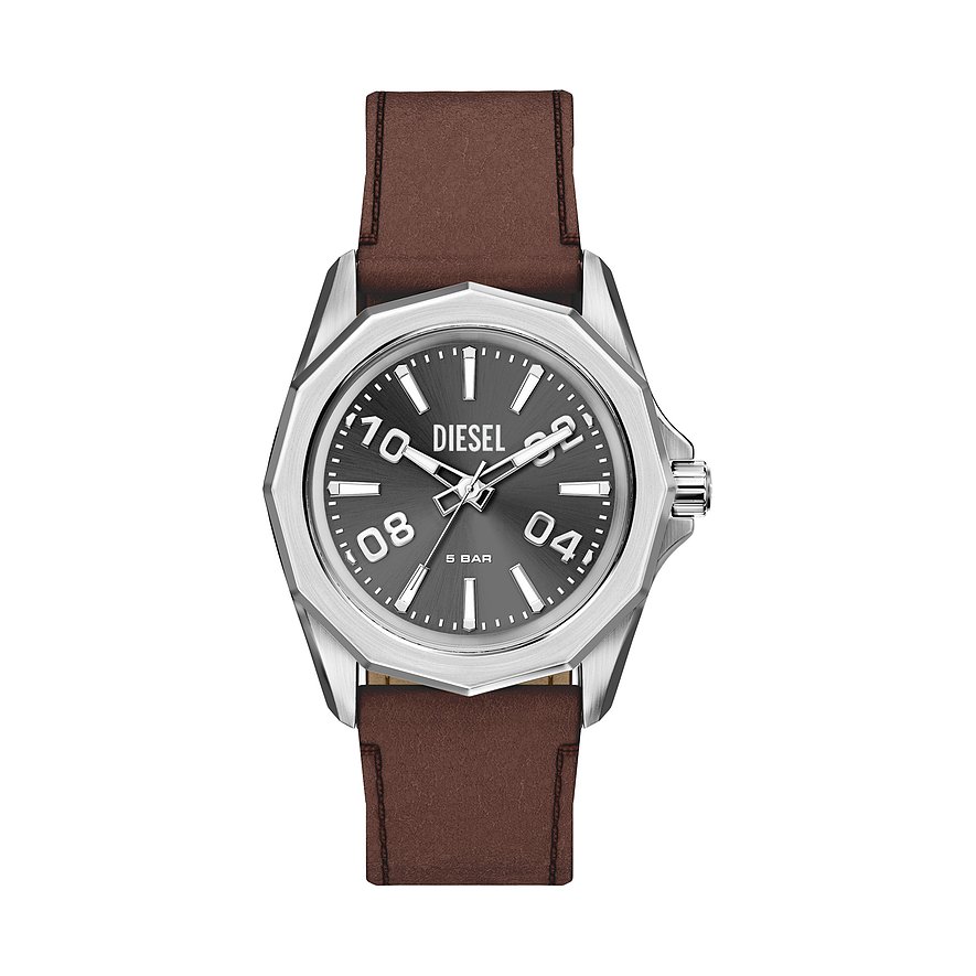 Diesel Herrenuhr Stinger DZ2240, Herren, Edelstahl, Armband: Leder, Quarz, analog