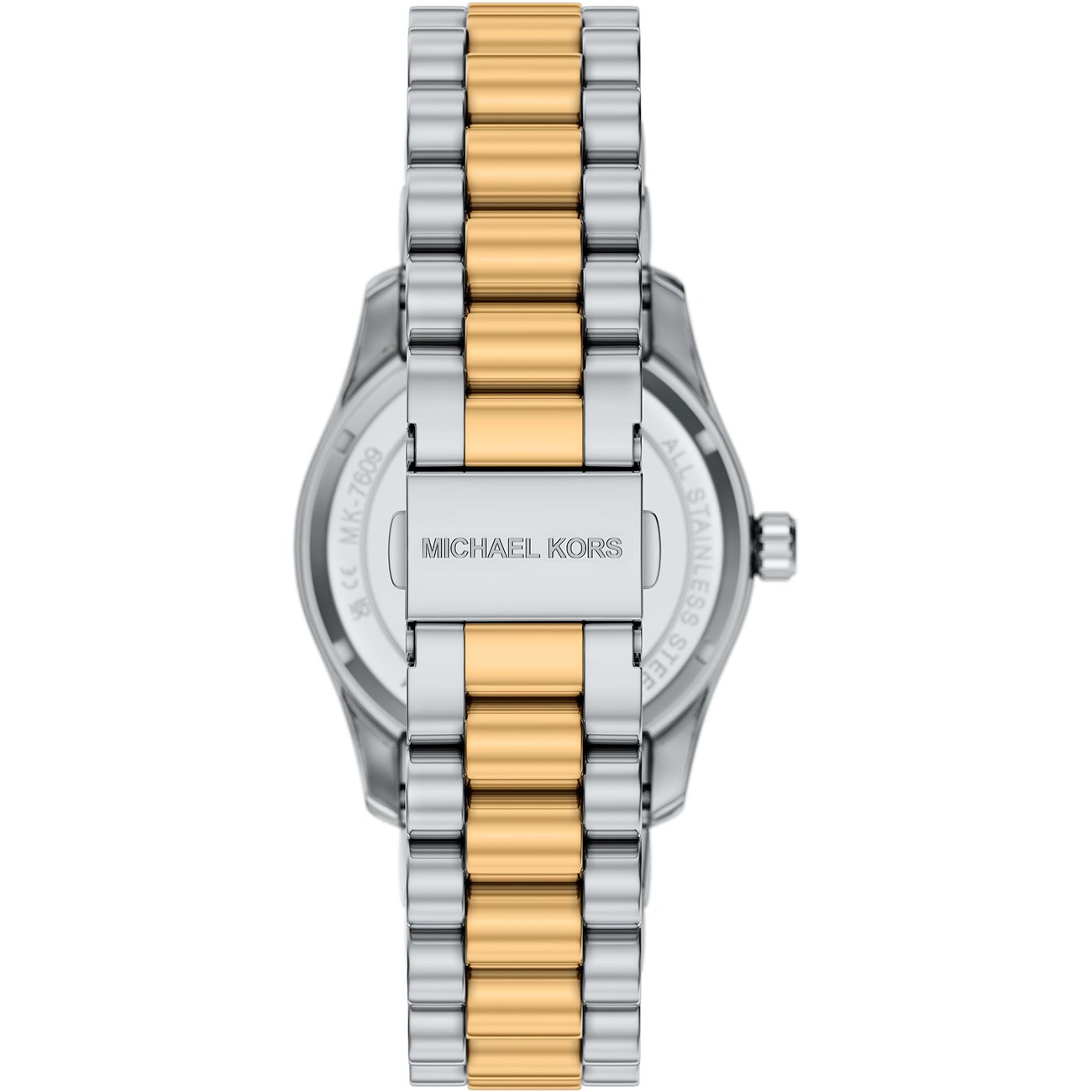 Retro orologio donna Michael Kors in acciaio, bracciale a maglie argento/oro, chiusura logo.