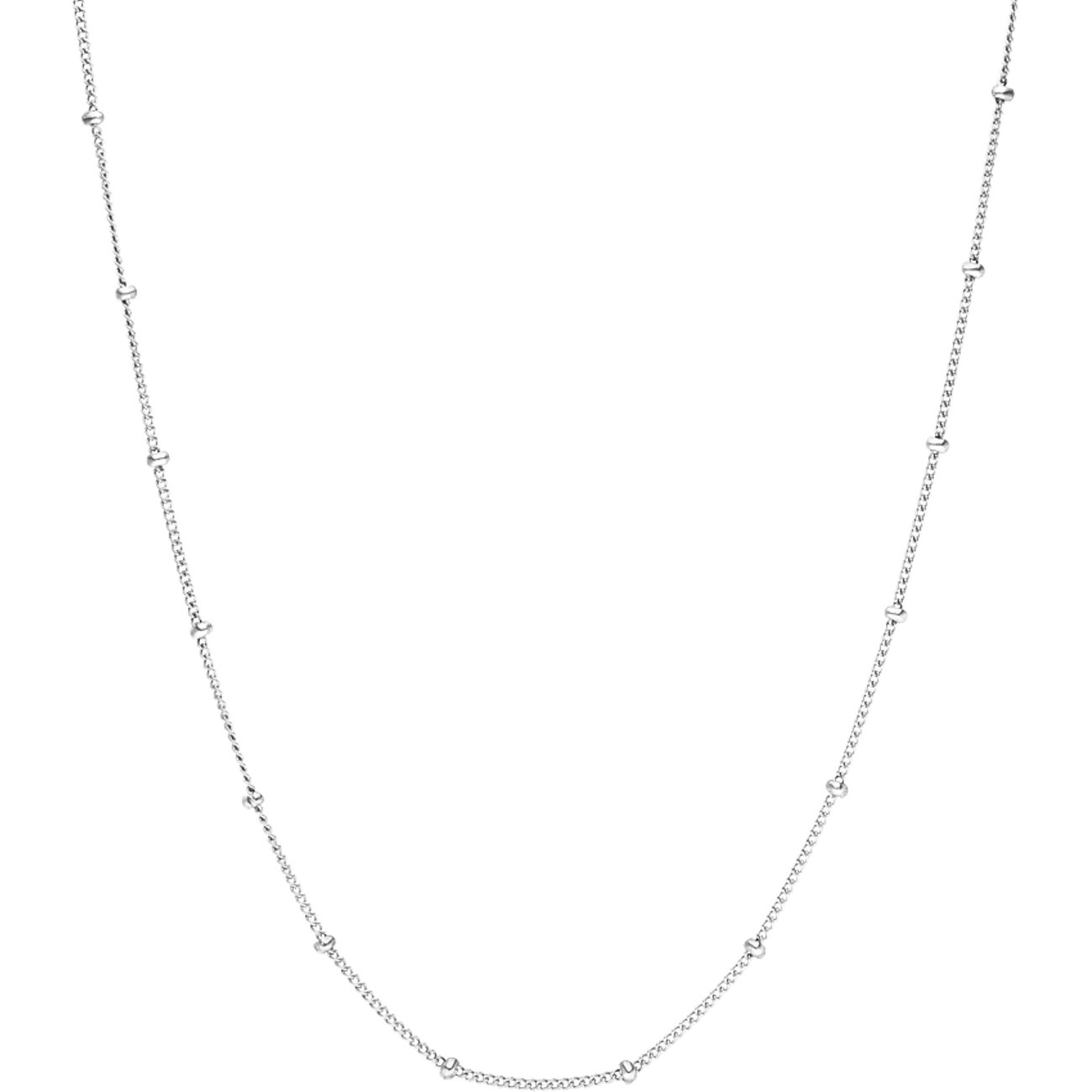 Purelei roestvrijstalen ketting met kleine balletjes, op regelmatige afstanden in de ketting geïntegreerd.