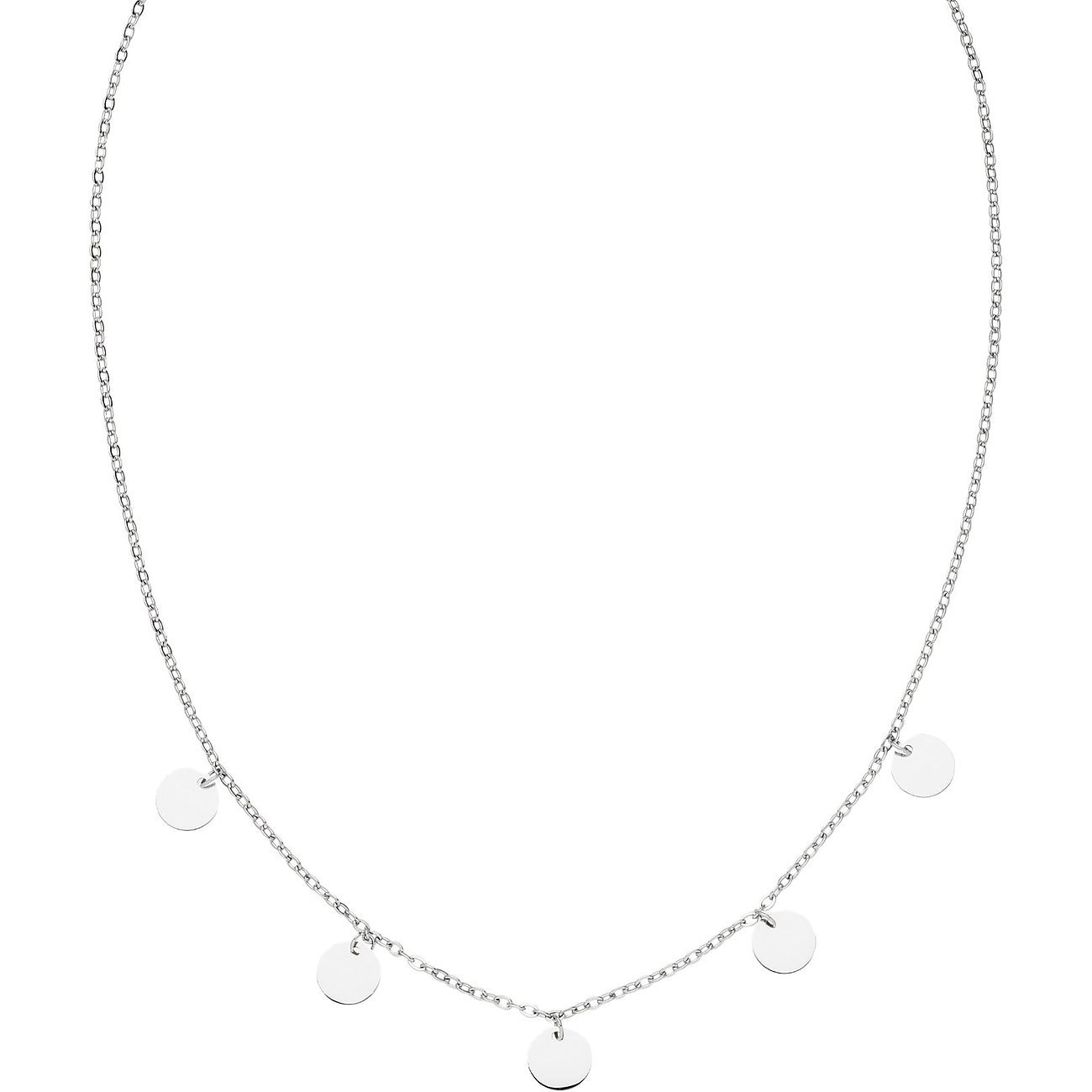 Purelei ketting van roestvrij staal met afwisselend geplaatste ronde, glanzende plaatjes.