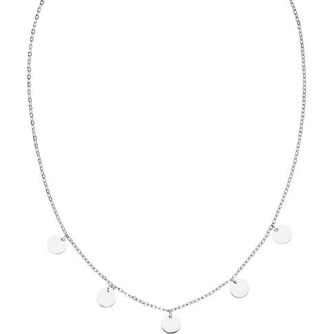Purelei halsband i rostfritt stål med omväxlande arrangerade runda, glänsande plattor.