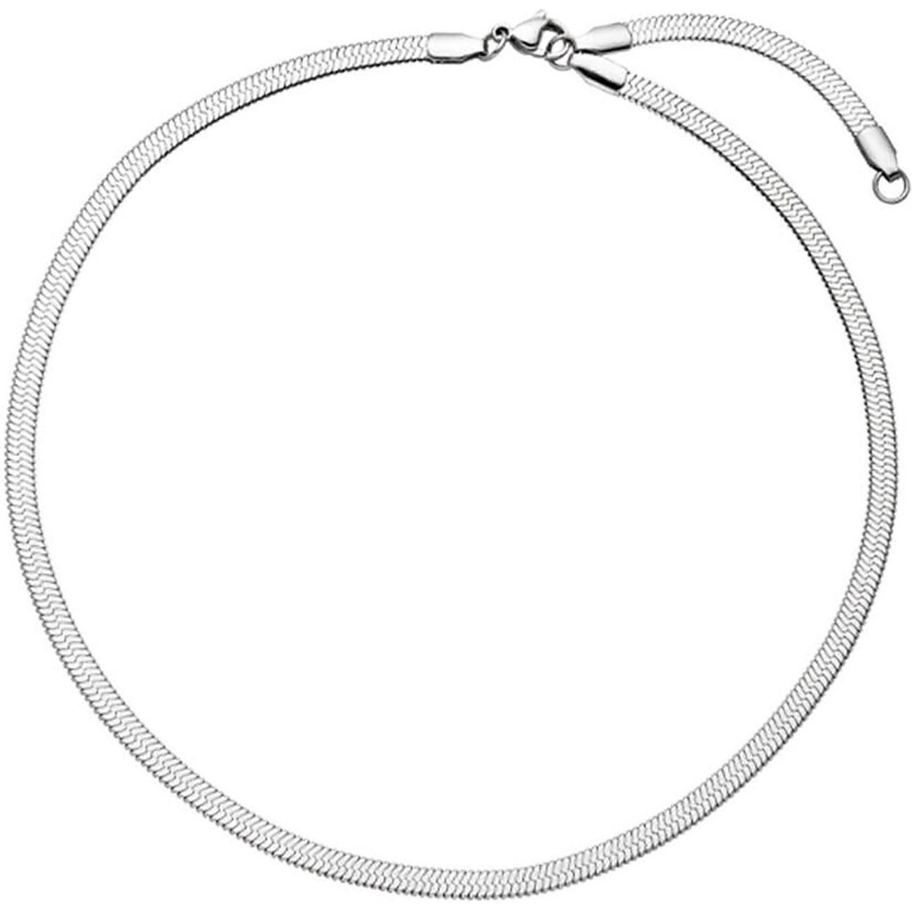 Collier Purelei en acier inoxydable, une chaîne serpent plate argentée avec fermoir visible.