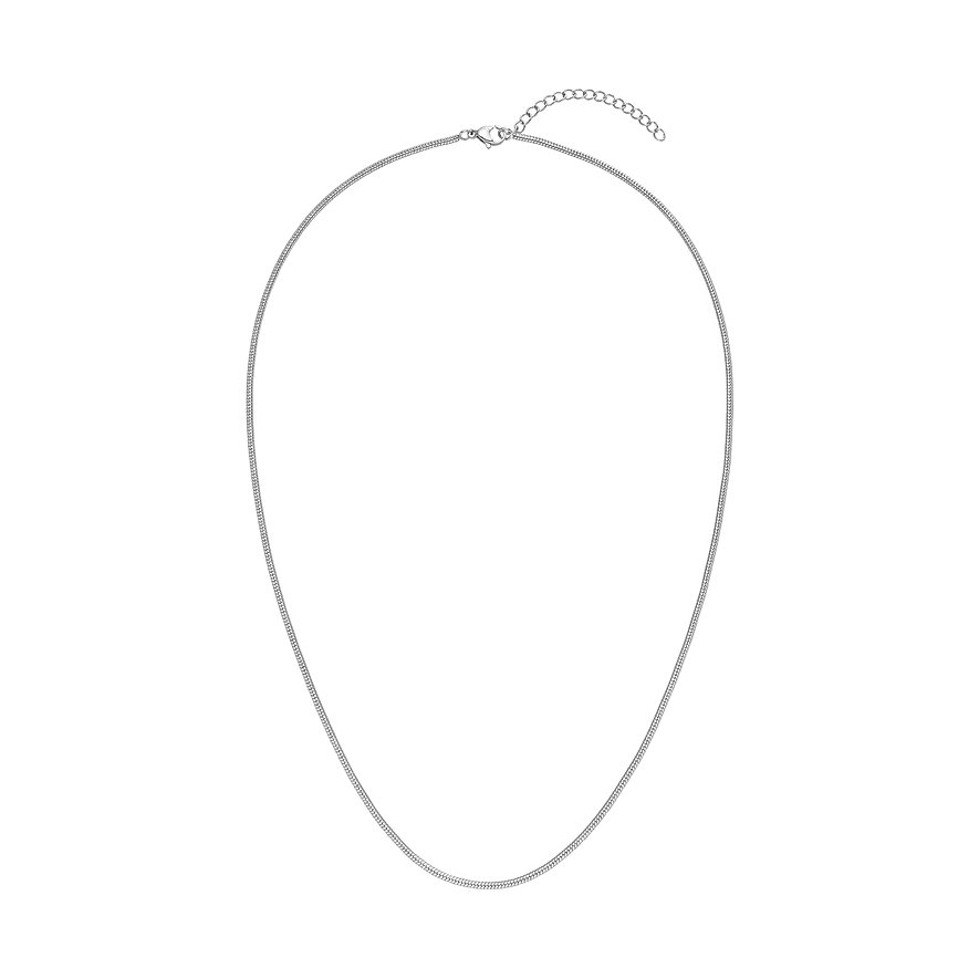 De Purelei halsketting van zilverkleurig roestvrij staal. Een eenvoudige, dunne ketting die elegant valt.