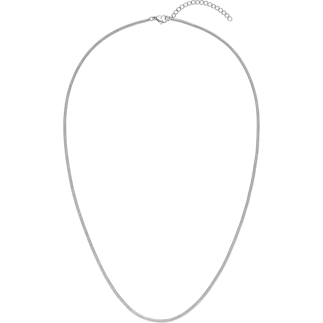 De Purelei halsketting van zilverkleurig roestvrij staal. Een eenvoudige, dunne ketting die elegant valt.