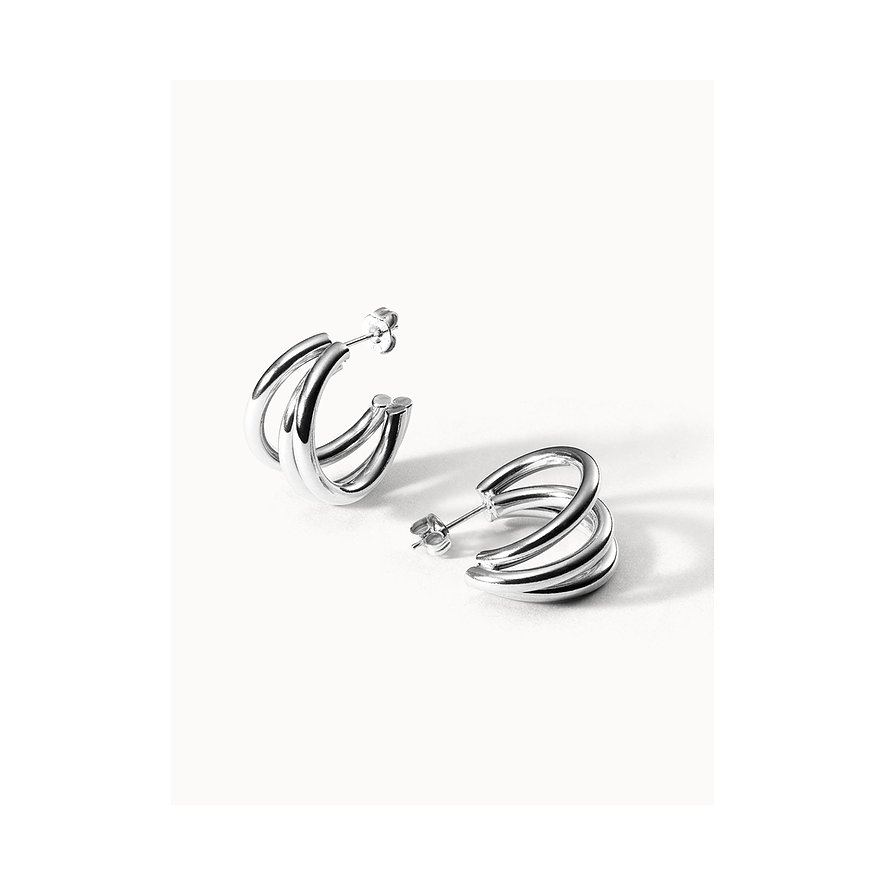 Purelei Ohrschmuck aus Edelstahl, glänzende, dreireihige Creolen auf weißem Hintergrund.