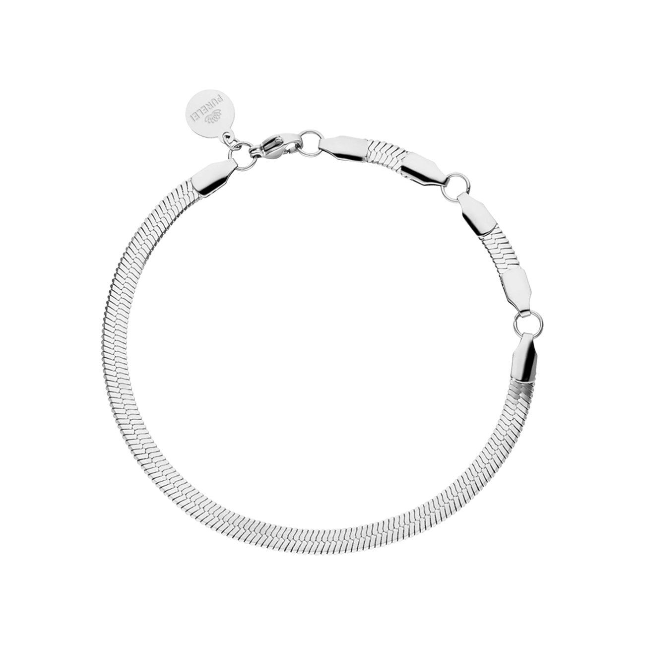 Purelei armband van glanzend roestvrij staal met een slangenketting en bredere, individuele schakels.