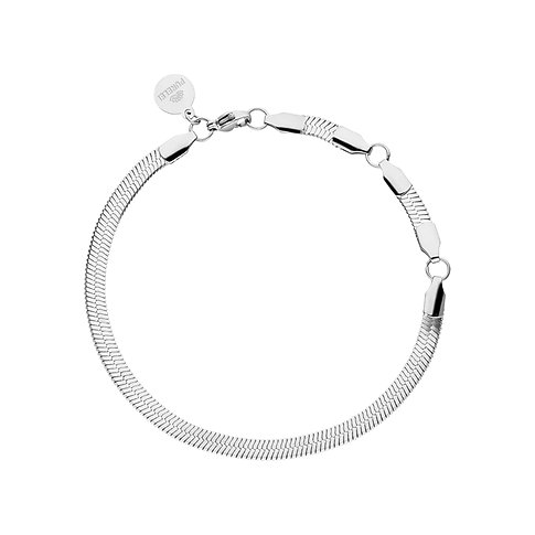 Purelei armband i glänsande rostfritt stål med ormkedja och individuella, bredare länkar.