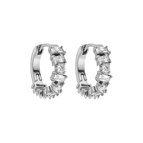 Purelei Ohrschmuck aus Edelstahl mit Zirkonia, bestehend aus zwei runden Ohrringen mit weißen Steinen.