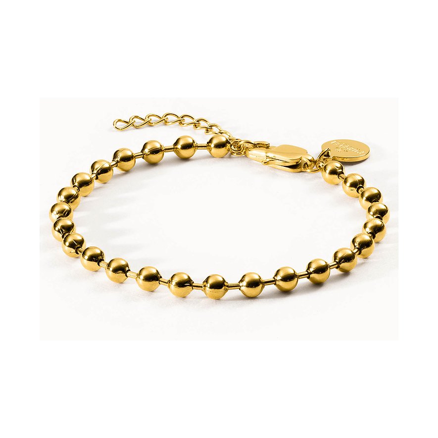 Purelei armband: geelgouden roestvrijstalen balletjesarmband met kleine, ronde Purelei-merkbedel.