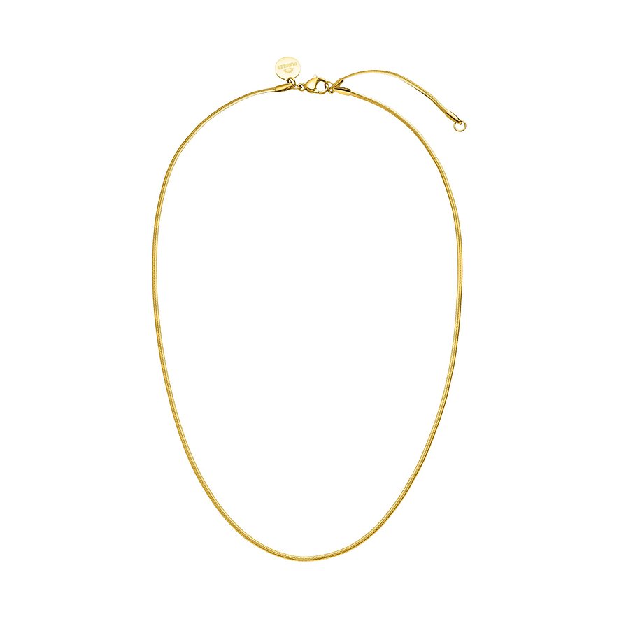 Sohle in goud van Purelei. Een goudkleurige roestvrijstalen slangenketting met sluiting en verlenging.