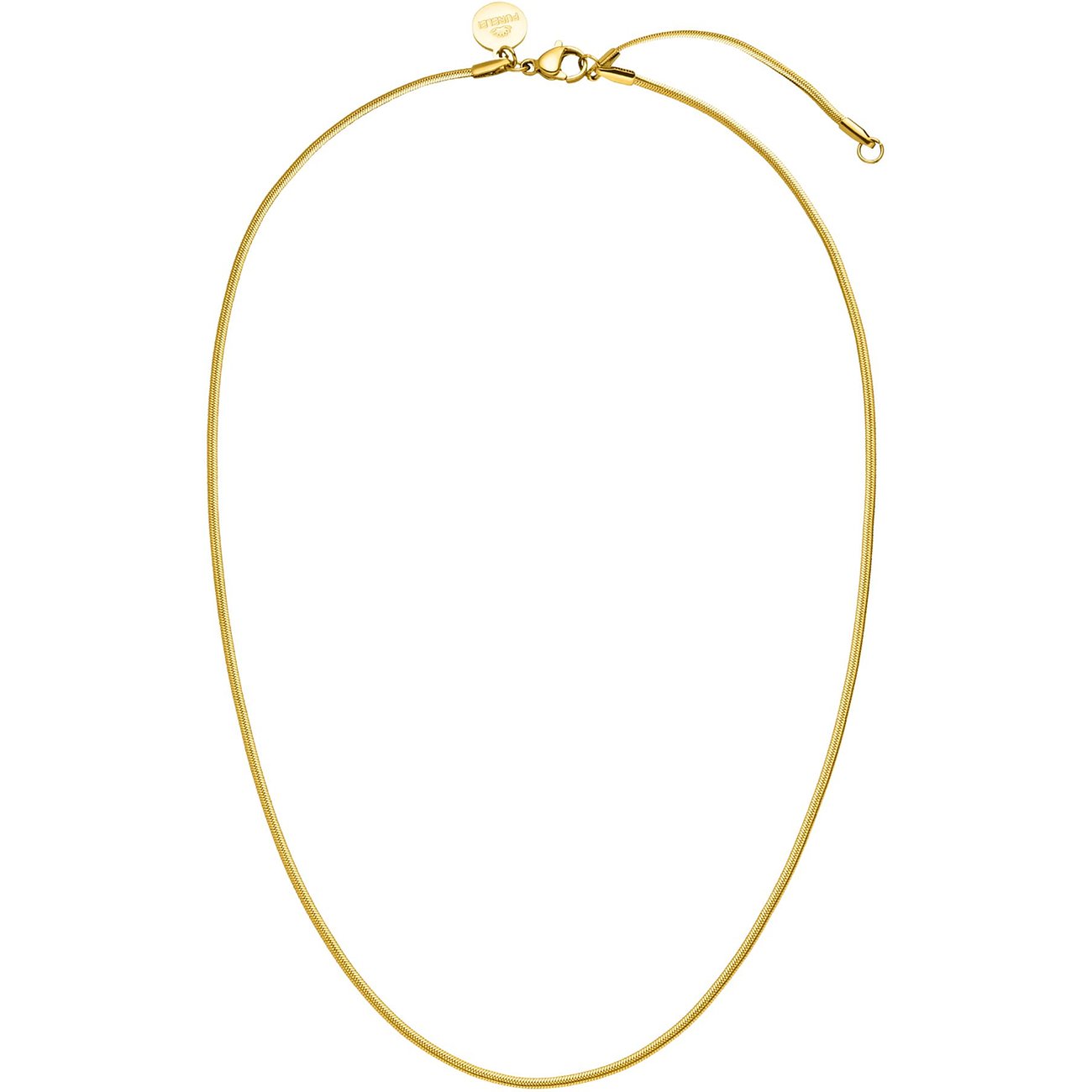 Sohle in goud van Purelei. Een goudkleurige roestvrijstalen slangenketting met sluiting en verlenging.