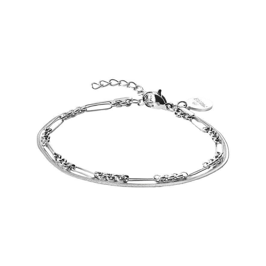 Purelei roestvrijstalen armband met drie kettingen van verschillende schakeldiktes en karabijnsluiting.