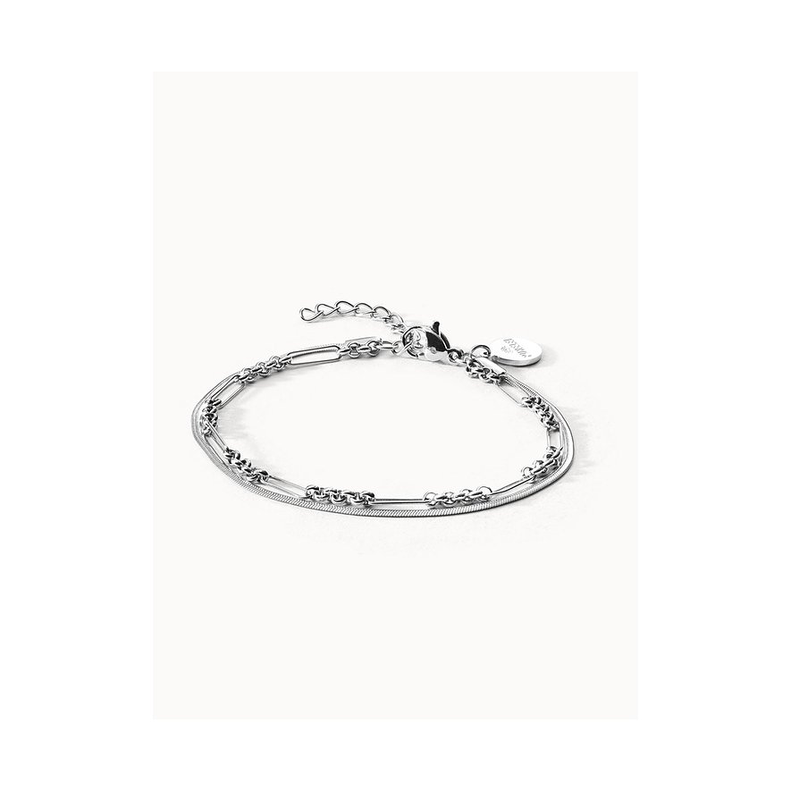 Purelei armband van roestvrij staal, dubbellaags met grove en slangenketting, inclusief sluiting.