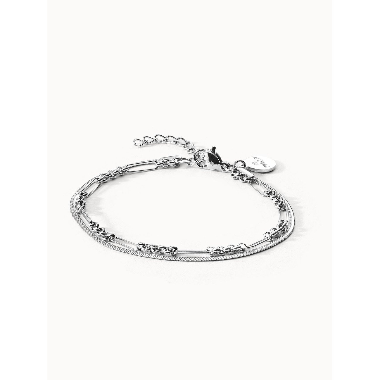 Purelei armband van roestvrij staal, dubbellaags met grove en slangenketting, inclusief sluiting.