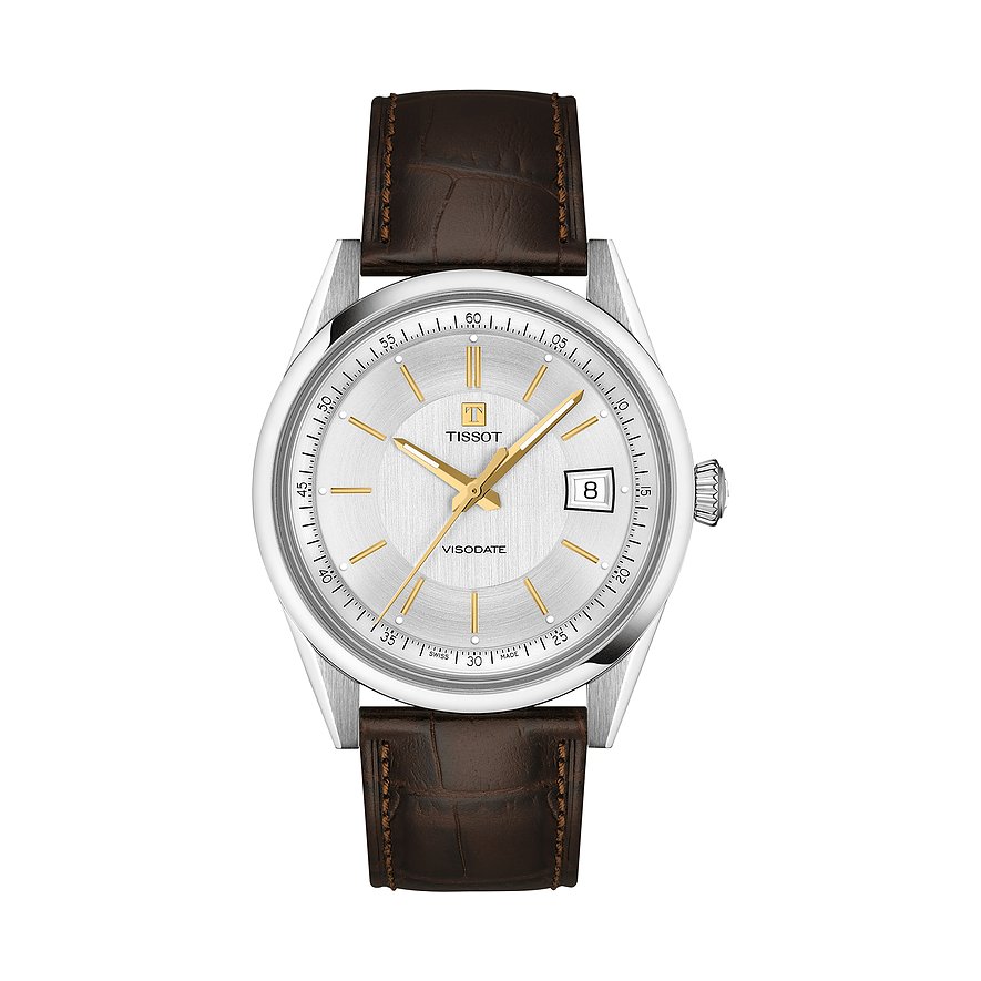 Tissot Herrenuhr Visodate 39mm T1574071603100, Unisex, Edelstahl, Armband: Leder, Automatik, analog