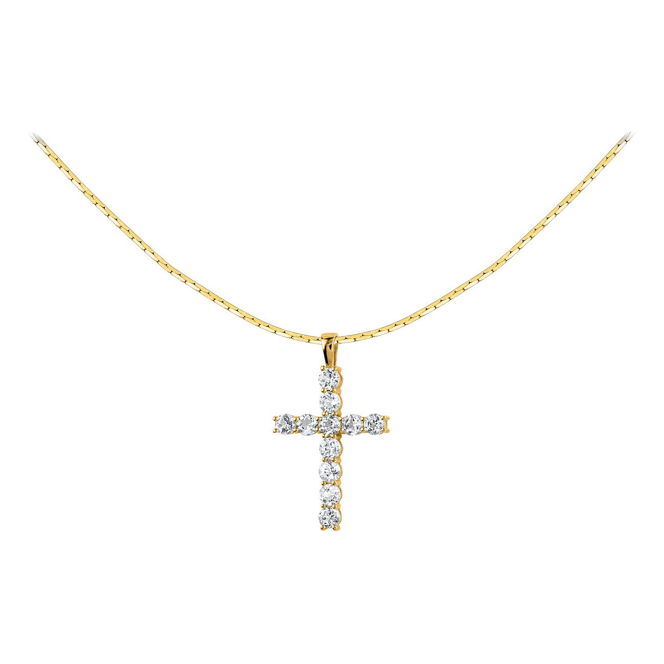Jacques Lemans zilveren ketting met kruishanger, bezet met fonkelende zirkonia kleurstenen.