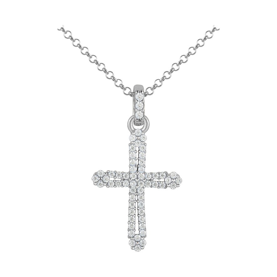 Collana Jacques Lemans in argento con ciondolo a croce e pietre colorate di zirconi scintillanti.