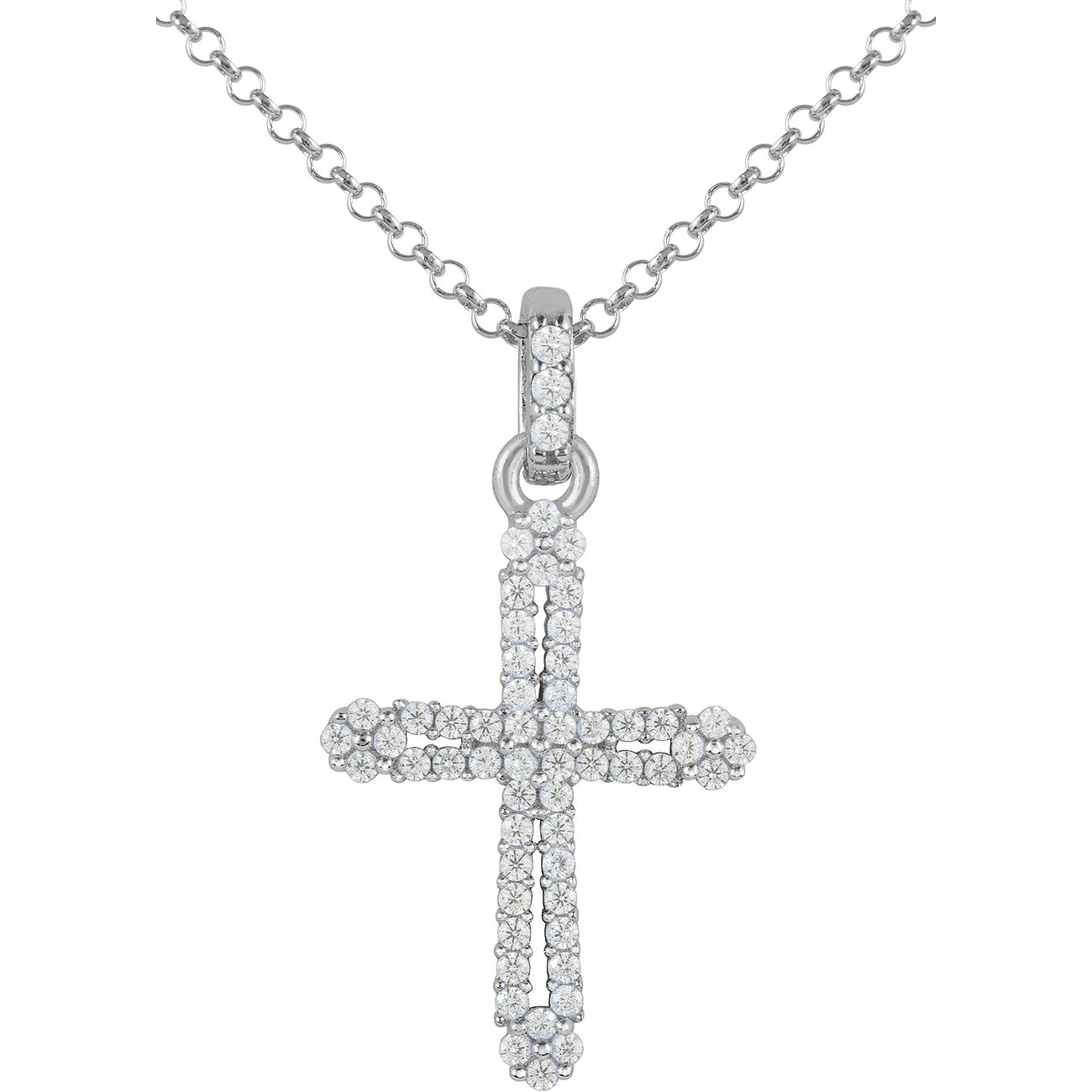 Collana Jacques Lemans in argento con ciondolo a croce e pietre colorate di zirconi scintillanti.