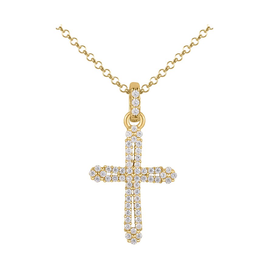 Gioiello Jacques Lemans: Una collana dorata con ciondolo a croce in argento, impreziosita da zirconi.