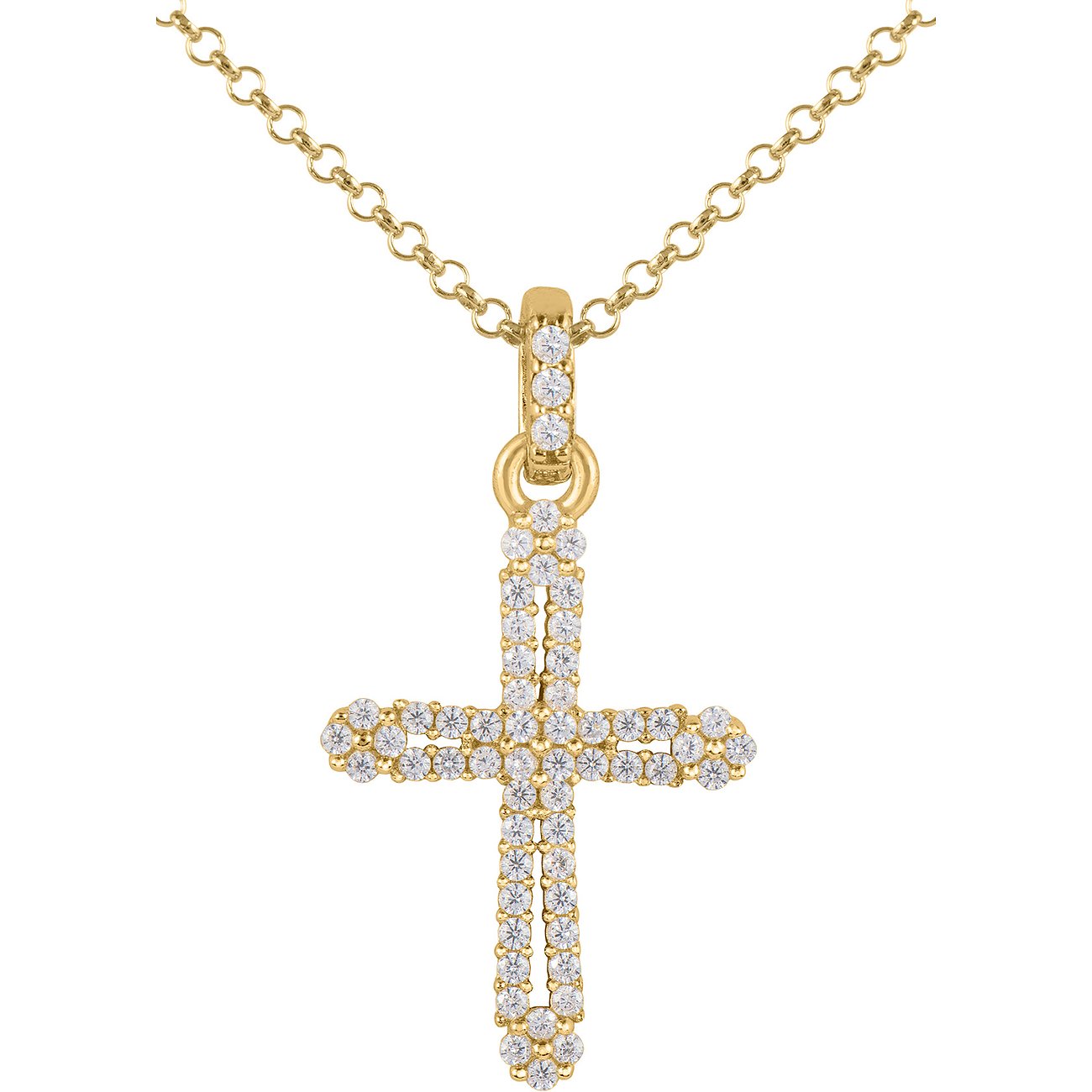 Gioiello Jacques Lemans: Una collana dorata con ciondolo a croce in argento, impreziosita da zirconi.