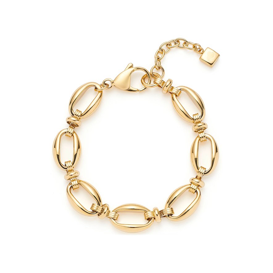Ein goldenes Armband von Leonardo aus Edelstahl mit großen, ovalen Gliedern und einem Karabinerverschluss.