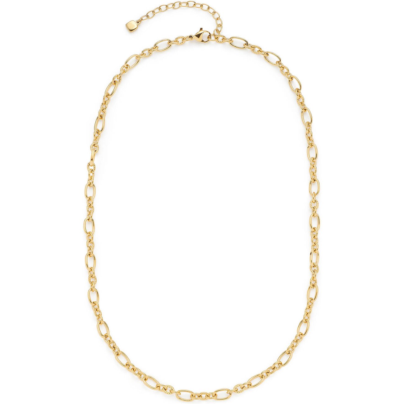 Die goldfarbene Leonardo Halskette aus Edelstahl besteht aus ovalen und runden Kettengliedern.
