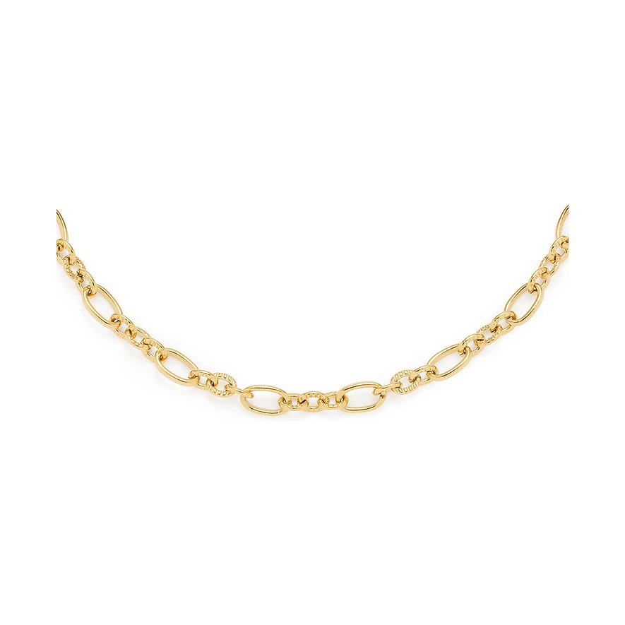 Leonardo Collier aus goldfarbenem Edelstahl mit abwechselnd glatten und gemusterten Gliedern.