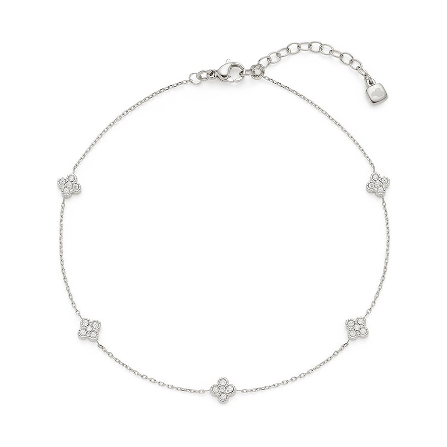 Edelstahl-Leonardokettenarmband mit funkelnden Zirkonia-Kleeblättern und Karabinerverschluss.