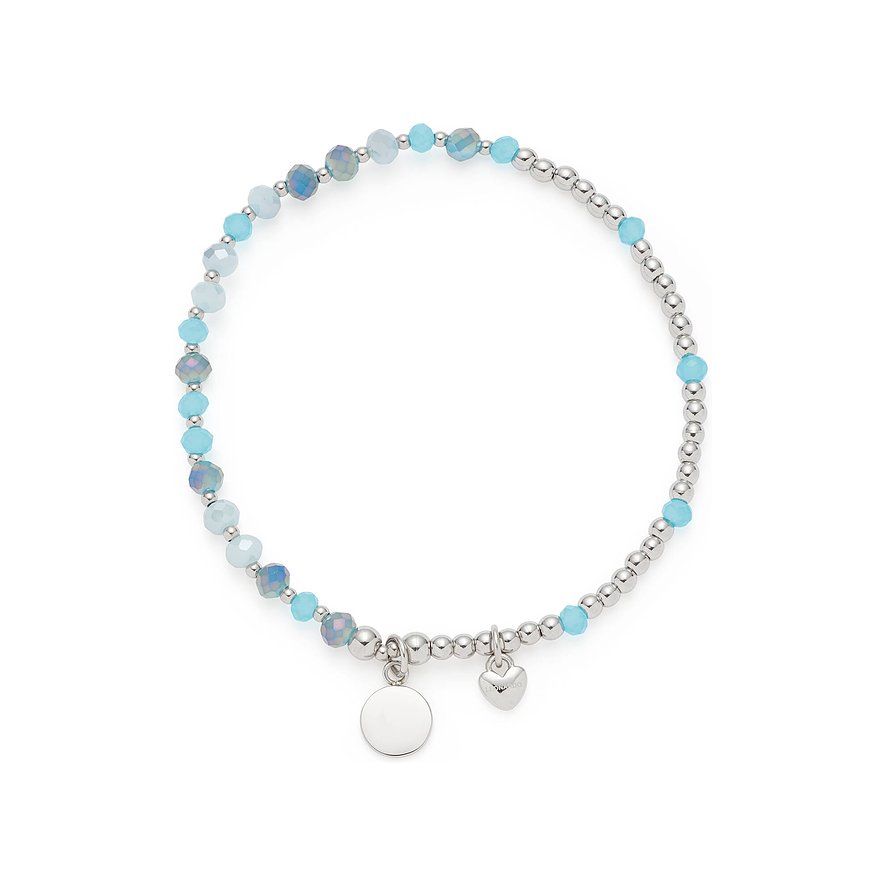 Leonardo Armband aus Edelstahl mit Glassteinen in Blau- und Türkistönen und zarten Anhängern.