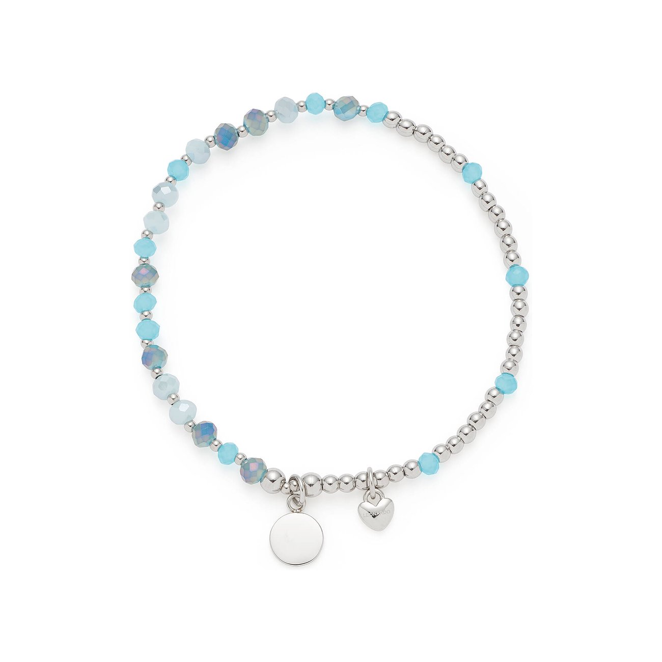 Leonardo Armband aus Edelstahl mit Glassteinen in Blau- und Türkistönen und zarten Anhängern.