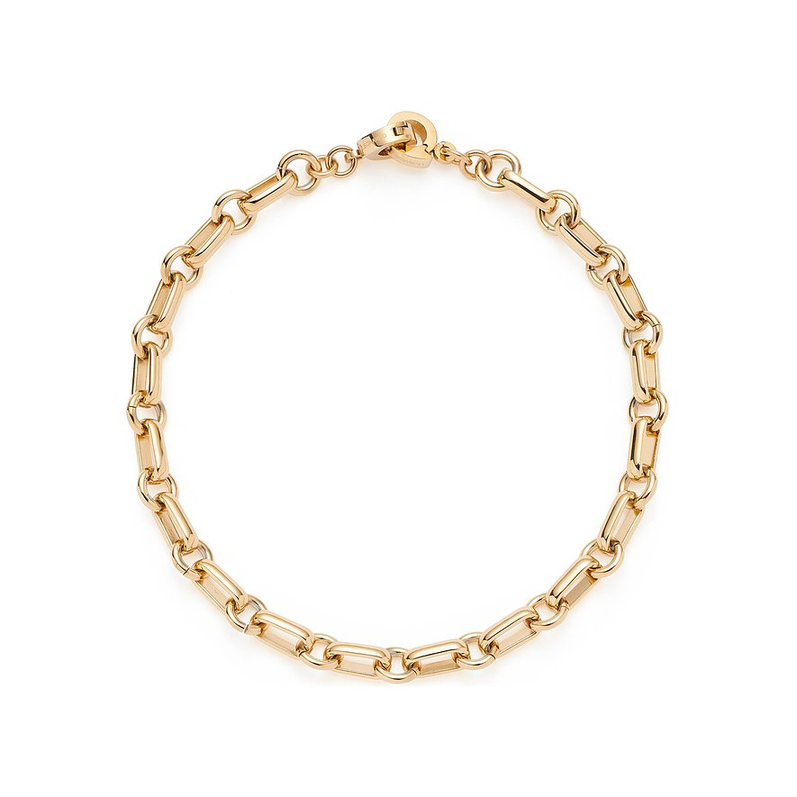 Leonardo Gliederkettenarmband aus goldfarbenem Edelstahl. Die Kette besteht abwechselnd aus runden und länglichen Elementen.